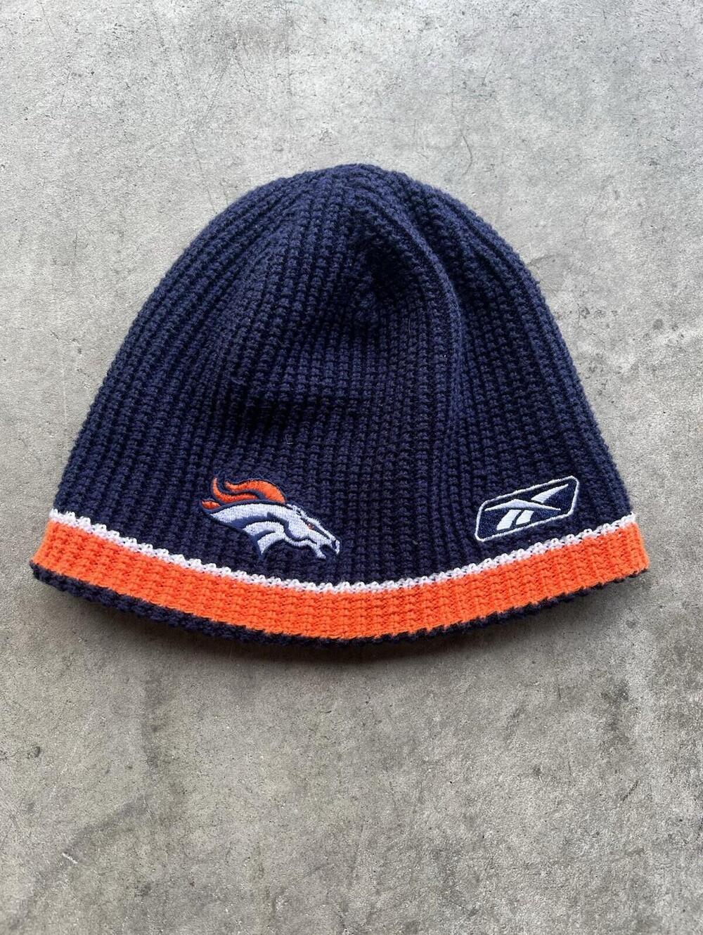 Reebok NFL Denver Broncos Reversible Navy Orange Waffle Knit Beanie